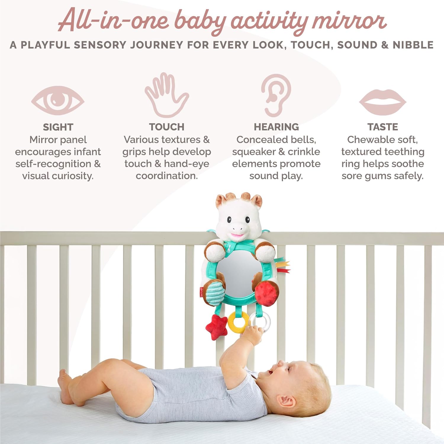 Sophie la girafe Multi-Supports Activities Mirror | Ideal for Travel | Awaken The Senses with Several Activities