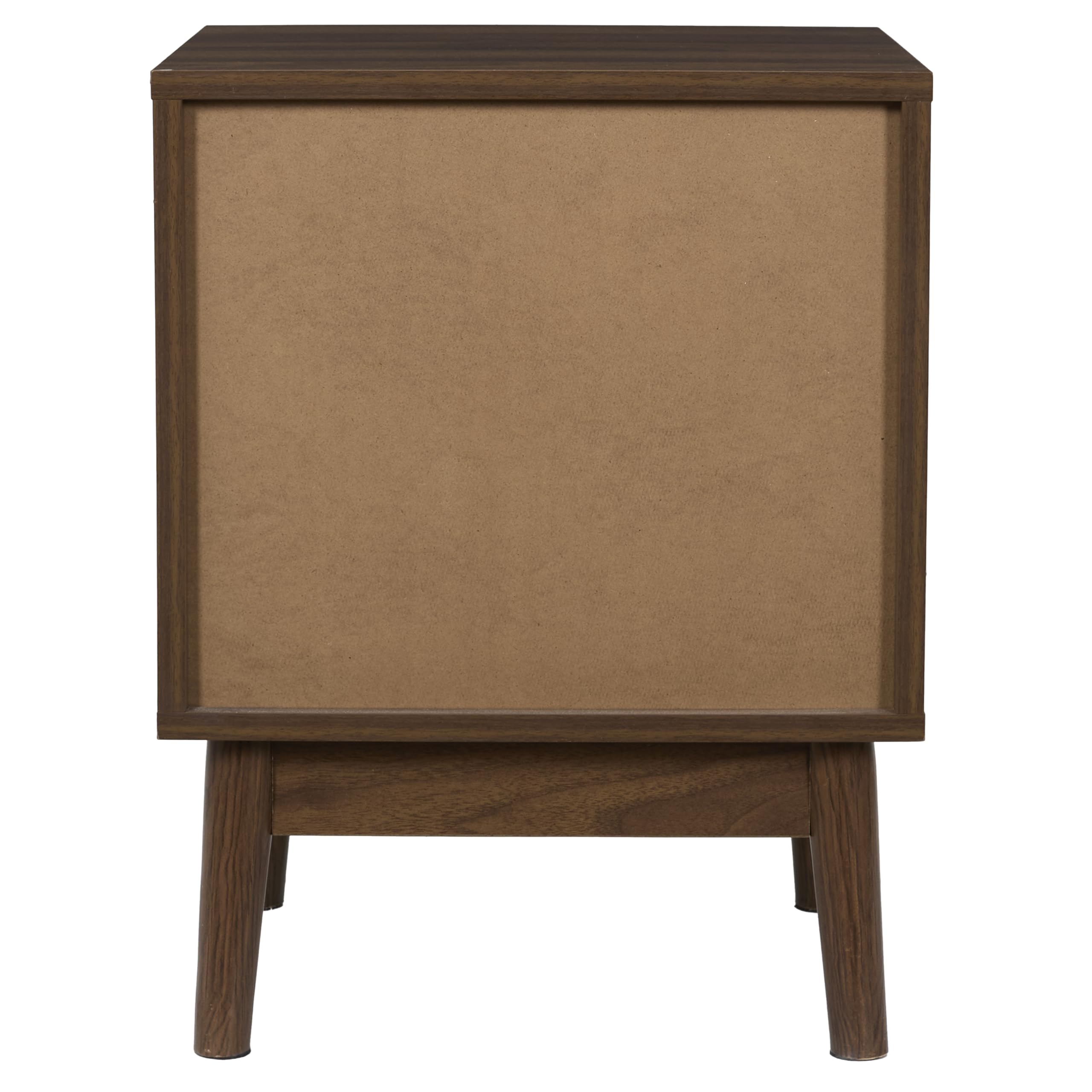 HOME DECO FACTORY - Elegante Comodino Contemporaneo con Cassetto Striato e Nicchia Aperta - Modello Klaus - Ideale per un Pratico Stoccaggio nella Tua Camera - Legno Scuro - 46x13x41 cm