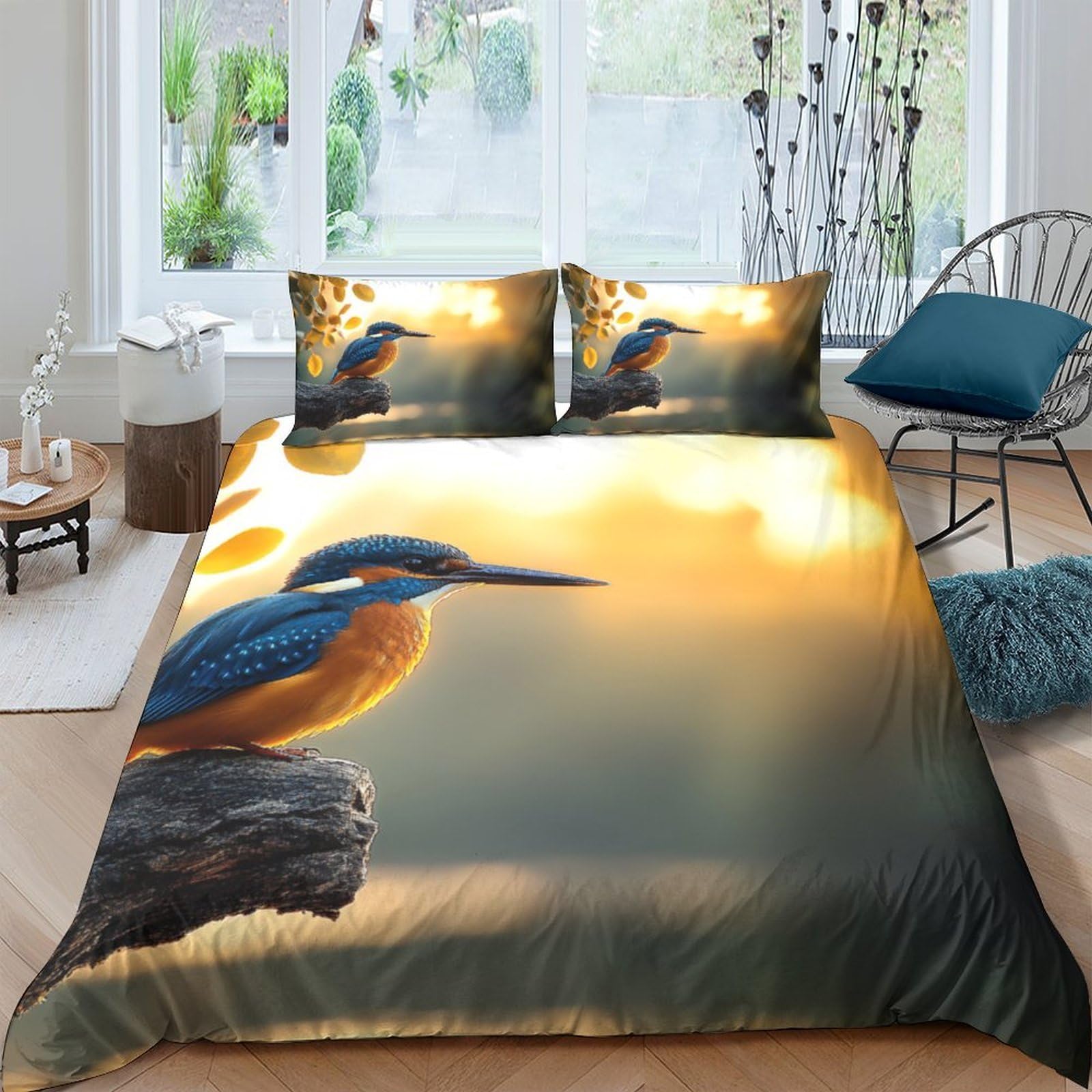 Ctjqhvkz Style-3 3D Printed Kingfisher Sunset Fitted Sheet Microfiber Soft Breathable Bird Landscape Mattress Cover For Bedroom Decor Single（135X200cm）