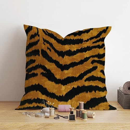 Miniatura 4 de Funda de almohada europea con diseño de rayas de tigre, color amarillo tigre, chinoiserie, funda de cojín asiática, 18 x 18 pulgadas, decoración del