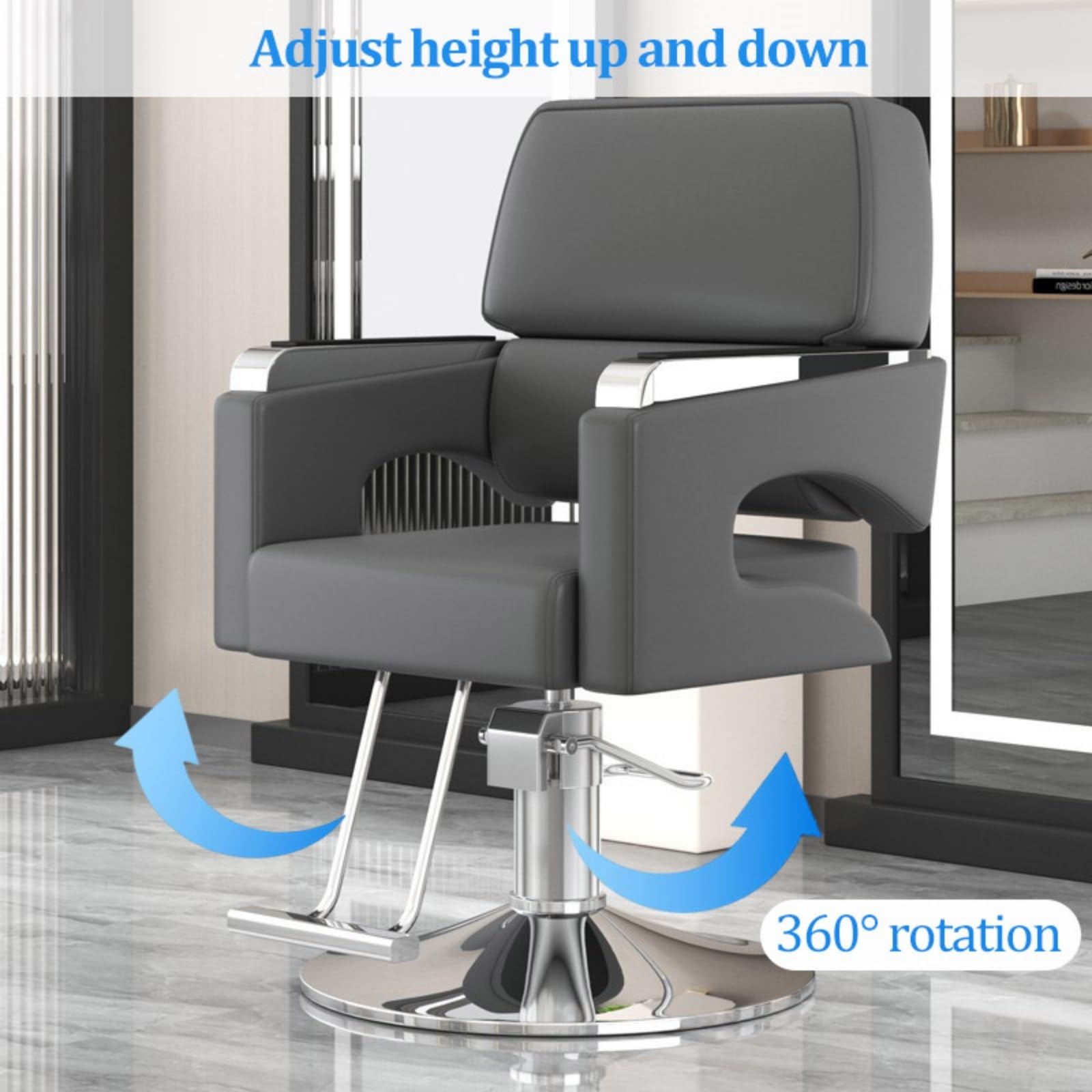 Friseurstühle, hydraulisch verstellbarer Salonstuhl – 360° drehbarer Friseur- und Tattoo-Stuhl, höhenverstellbar 84–94 cm, Grau – Professionelle Ausstattung für Friseursalons und Kosmetikstu
