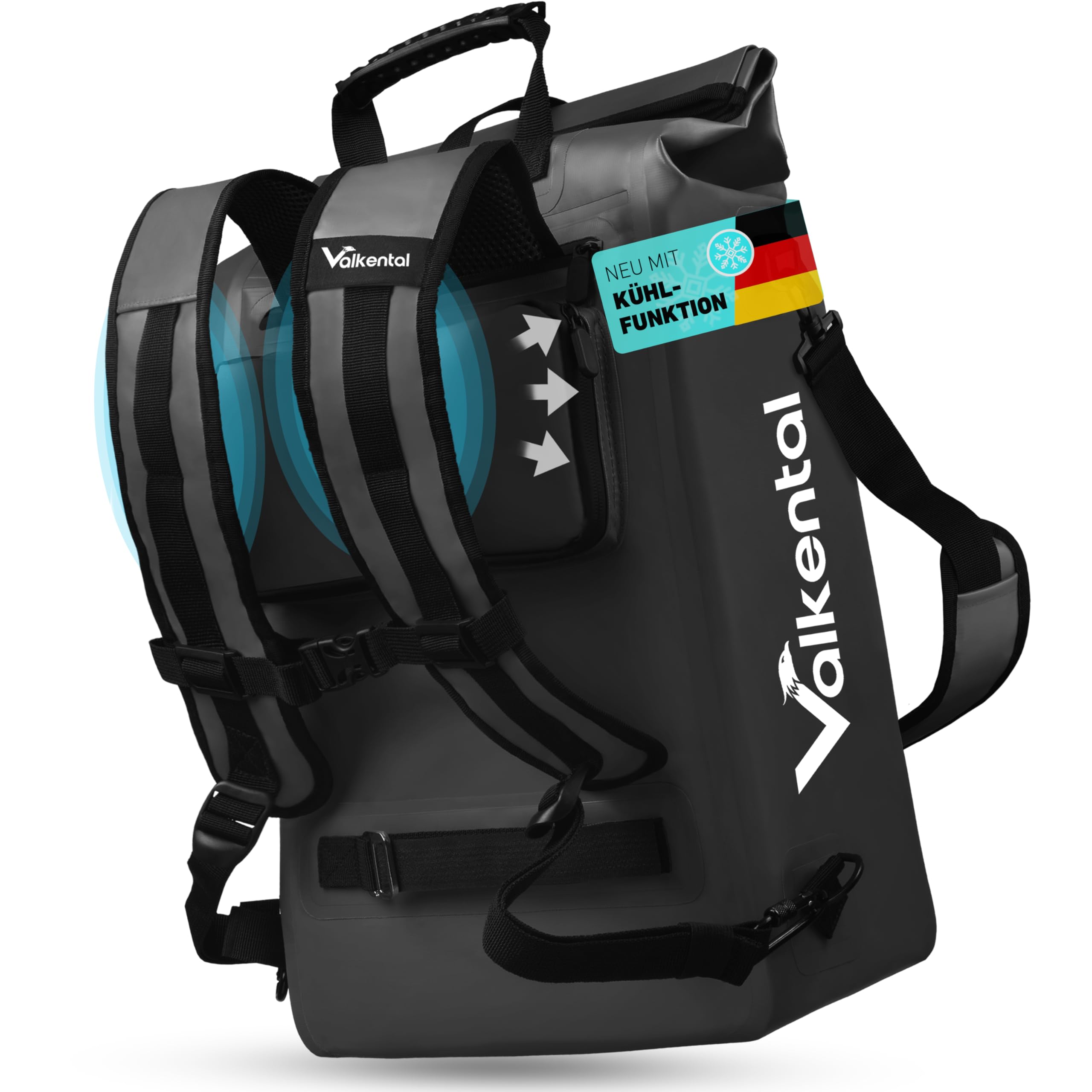 Valkental® 3in1 Fahrradtasche [Bis 25L] - Das Original - Geeignet als Gepäckträgertasche, Rucksack und Umhängetasche - 100% Wasserdicht & Reflektierend - Sichere Befestigung [Abschließbar] Laptopfach
