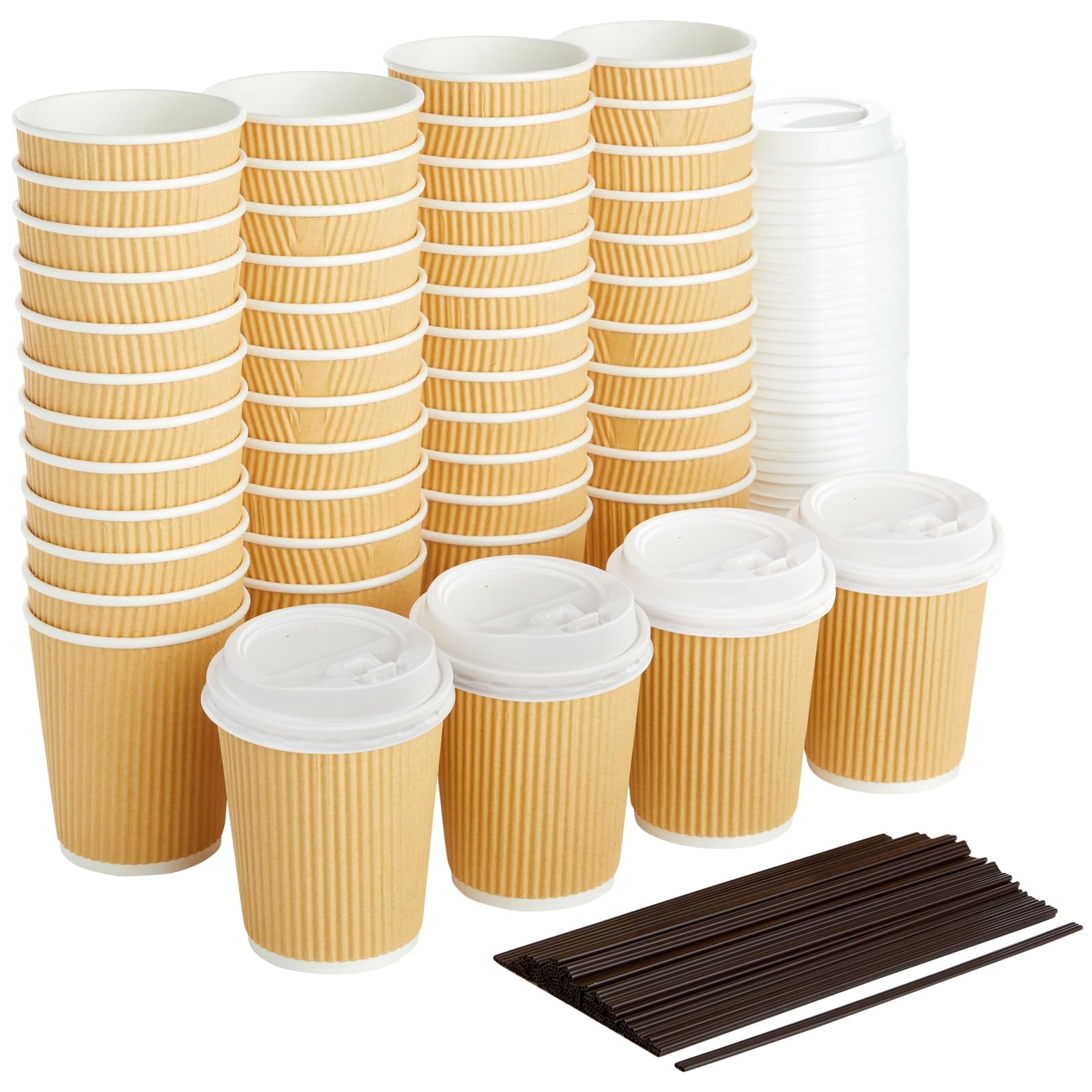 Gobelet café jetable kraft biodégradable avec paille marron