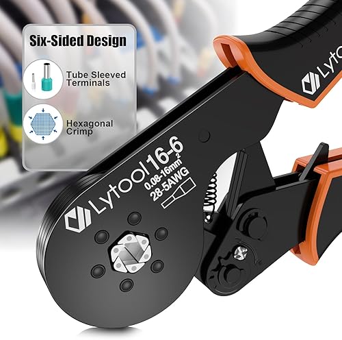 Miniatura 6 de Herramienta de crimpado de virola hexagonal AWG28-5 (0.08-16 mm), herramienta de prensado de virola de alambre Lytool Alicates autoajustables para