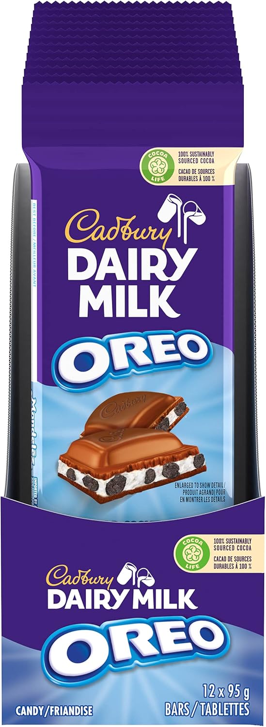 Cadbury Dairy Milk, Oreo Cookie Chocolate Bar, Pack of 12, 95g Amazon