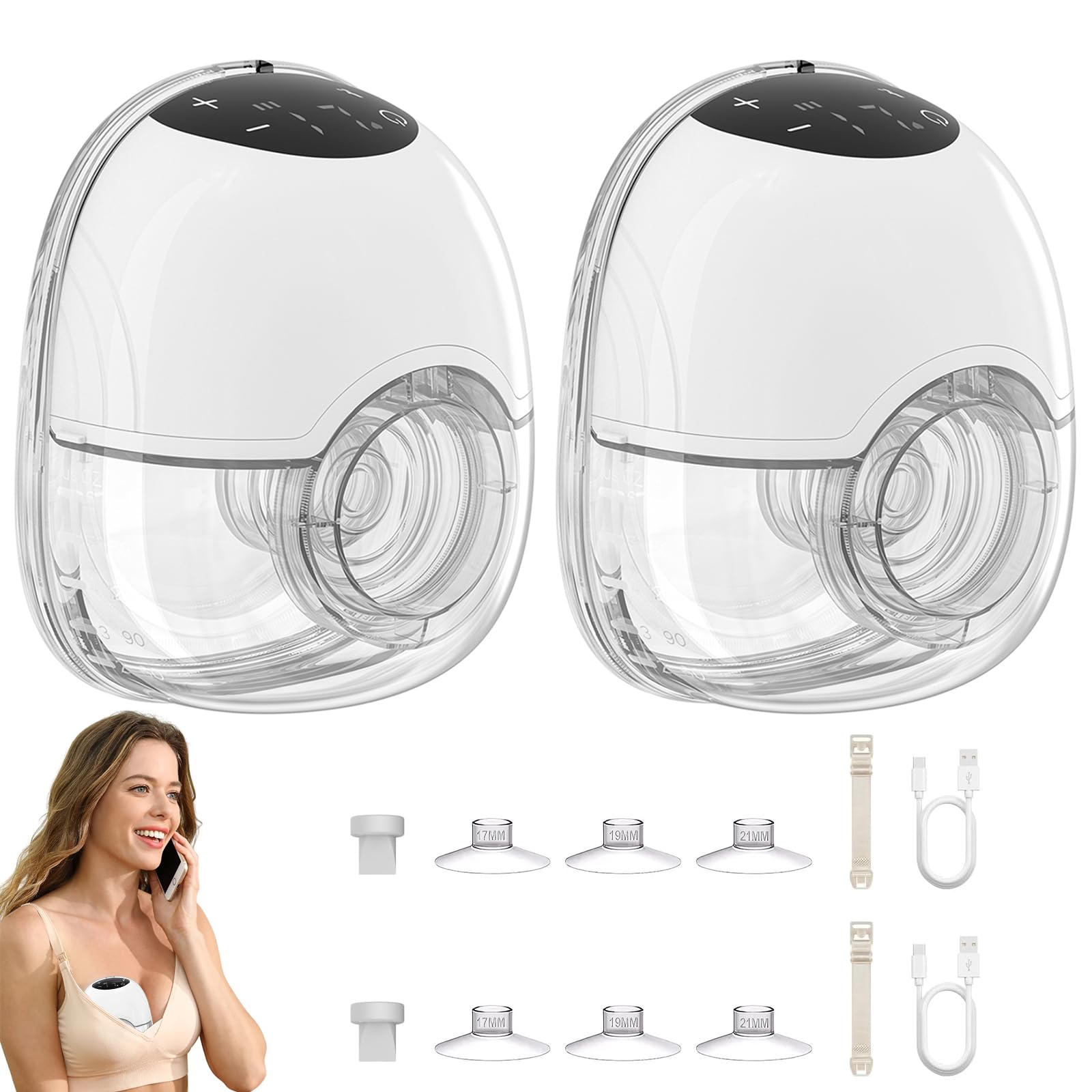 2 Stück Milchpumpe Elektrisch, 4 Modi und 12 Stufen Handsfree Milchpumpen, Tragbar Elektrische Milchpumpe Schmerzlos Starke Absaugung Geräuscharm Leckage Verhindern mit 17/19/21MM Flansche