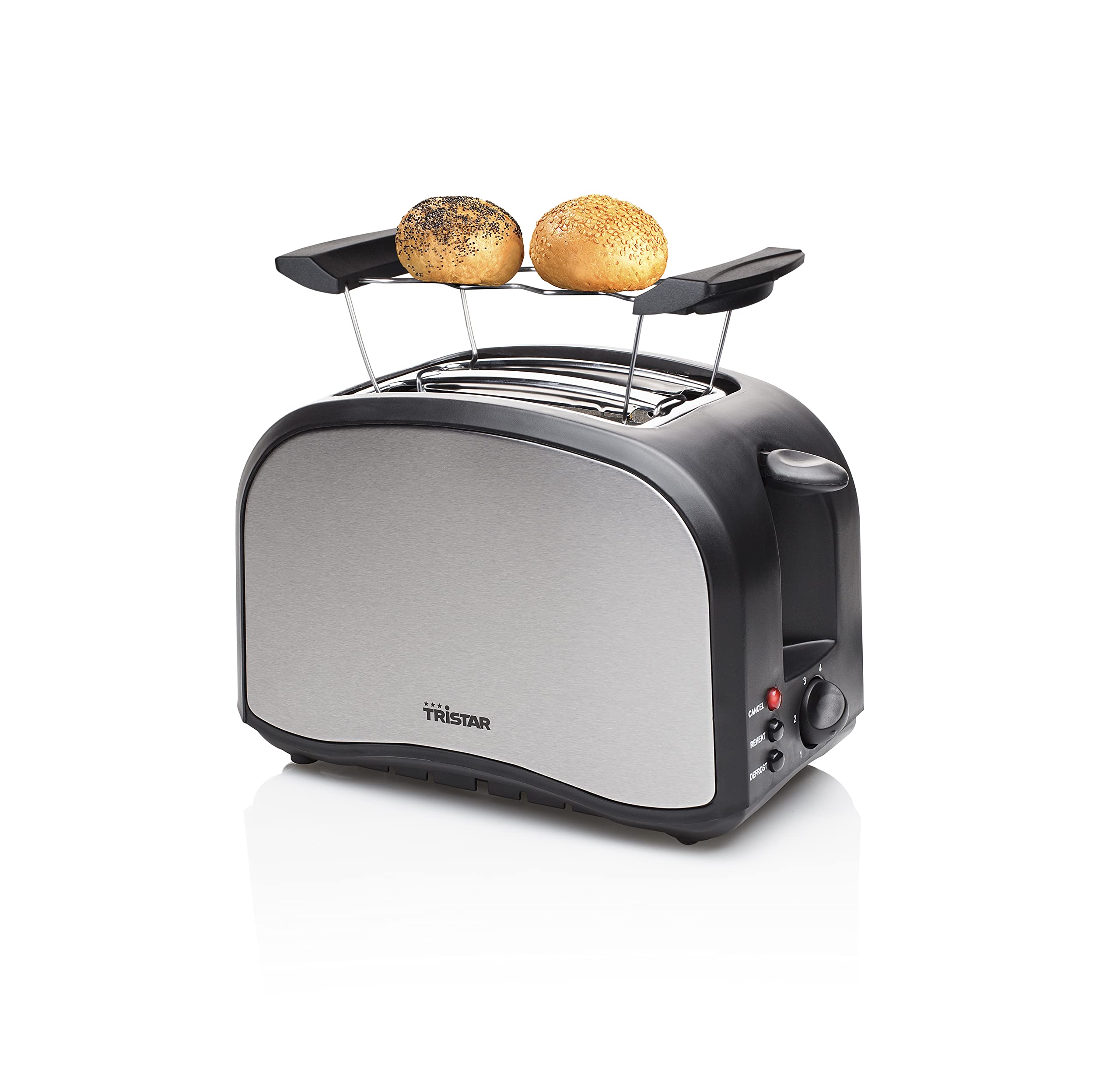 Tristar Br-1022 Tostadora con dos ranuras cortas, 6 niveles de tostado, bandeja recogemigas, función de descongelar, calentar y cancelar, expulsión automática, 800 W