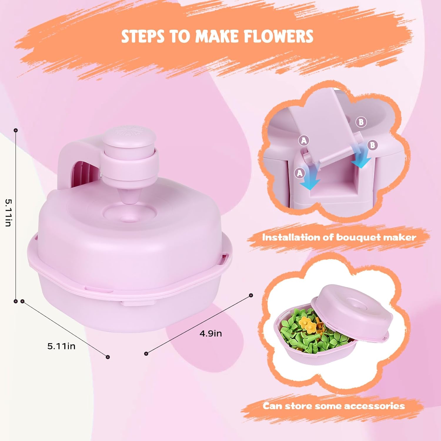 FURNIPLAS DIY Flower Craft Kit for Kid, Fabric Flower Bouquet Making Toy for 4 5 6 7 8 Years, Creative Flowers Press Kits Ages 4-8, Arts & Crafts Educational Activity for Toddler Girl, Preschool Gifts - Image 4