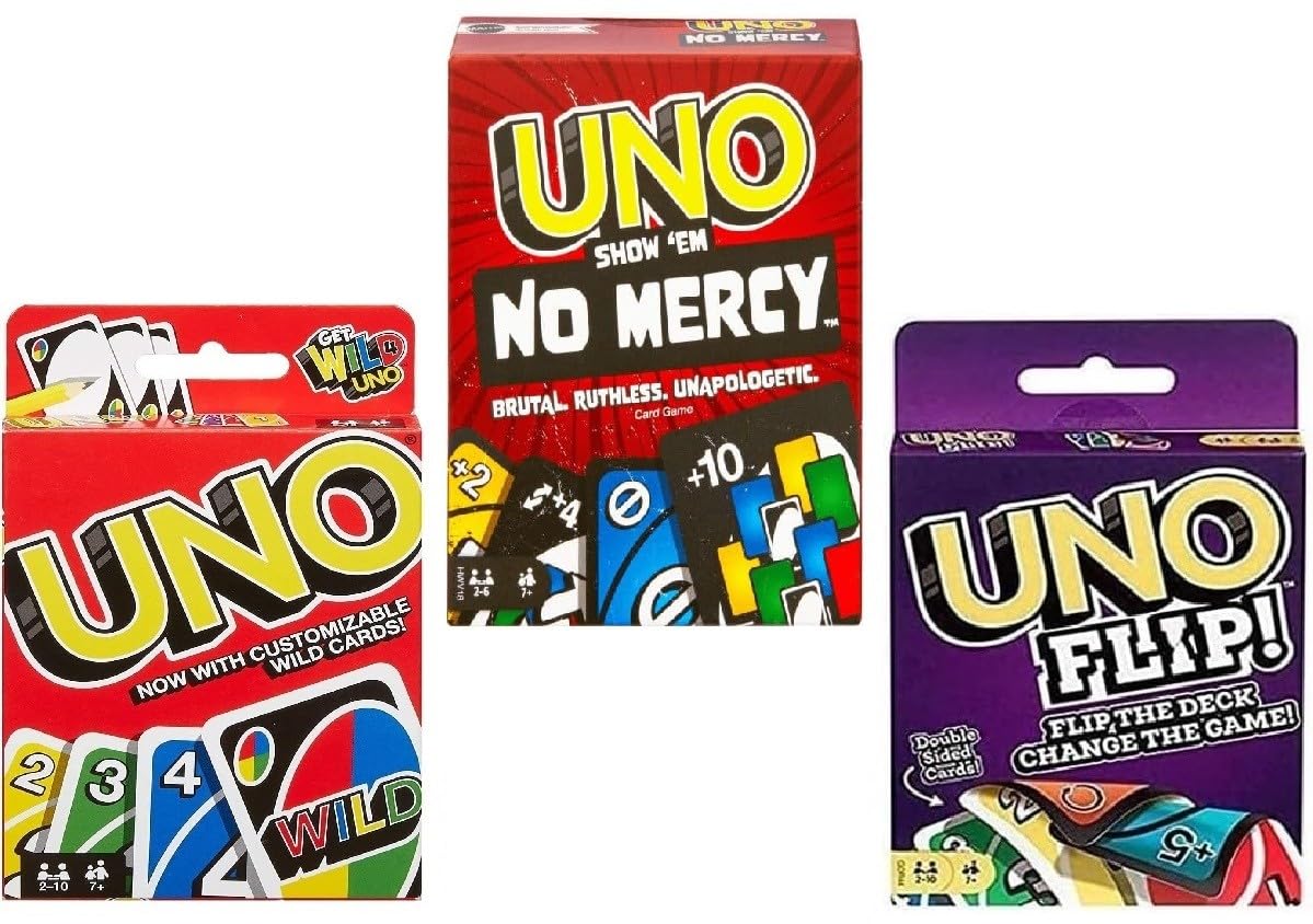 Amazon.com: Mattel Uno No Mercy, Uno and Flip Card Game, Combo
