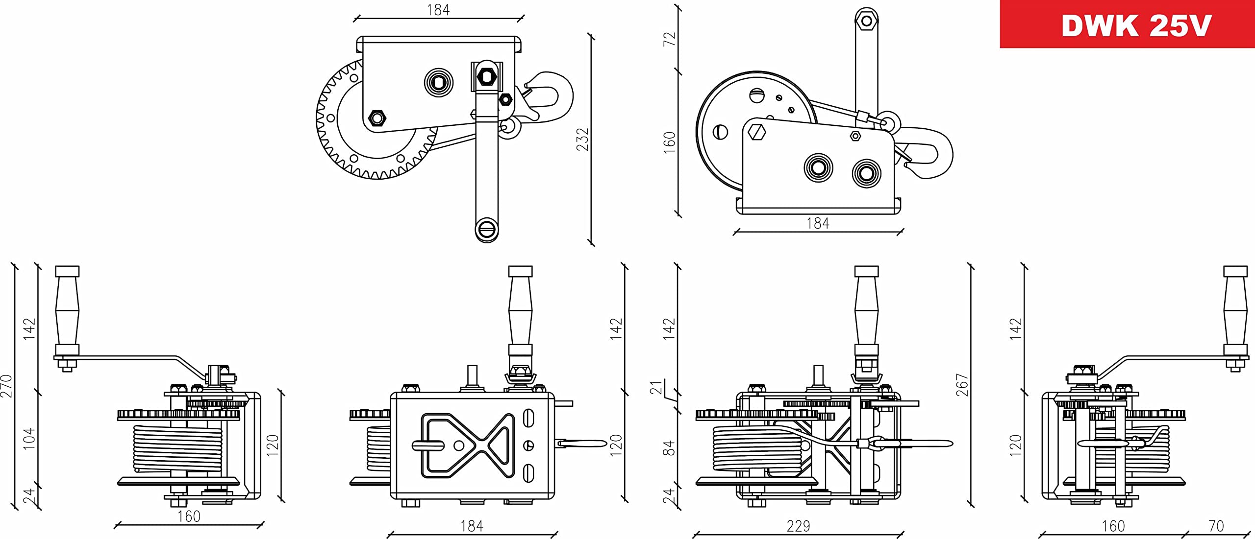 Dragon Winch Argano manuale 2500 lbs / 1133 kg con gancio e Cintura 10m per piccole imbarcazioni, moto, veicoli e officina | Verricello manuale a due velocità