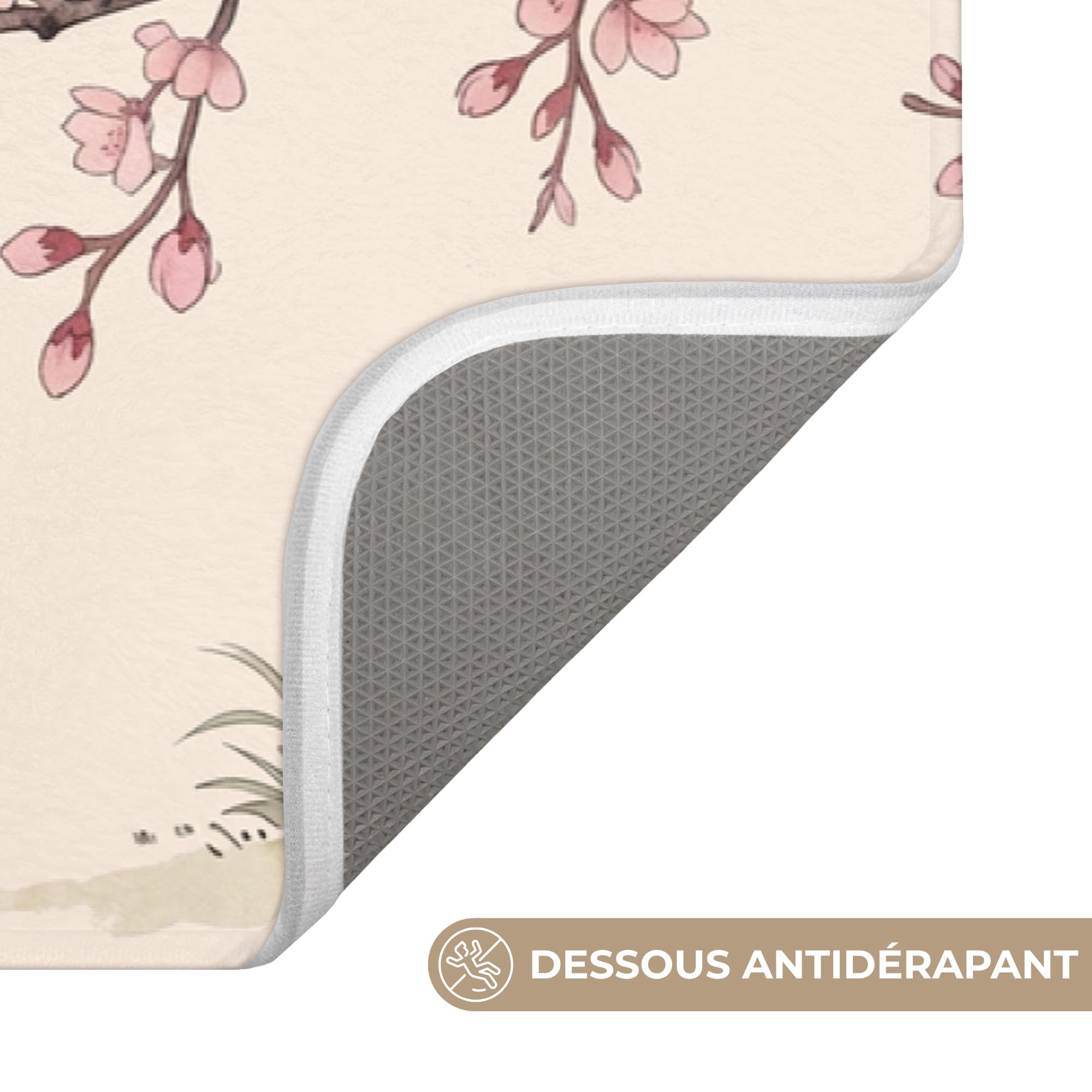 Tapis De Bain Rectangulaire 90x60 cm Douche Decoration Absorbant Antidérapant Lavable Non Slip Bath Mat Accessoire Baignoire Asiatique - Grue - Beige