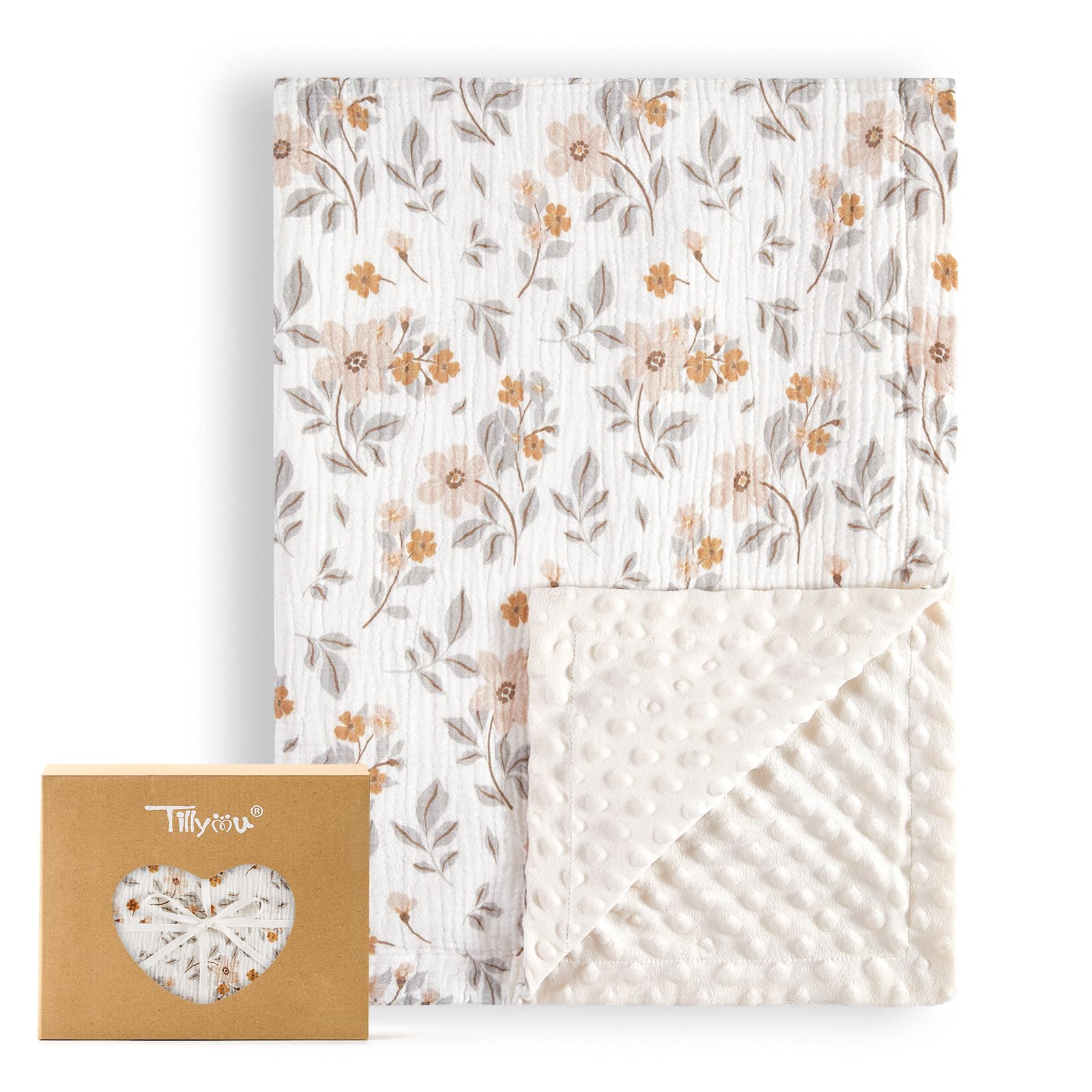 TILLYOU Babydecke Baumwolle 75x100 cm Doppelseitig Kinderdecke Musselin Decke Baby Krabbeldecke für Neugeborene, Gelber Jasmin