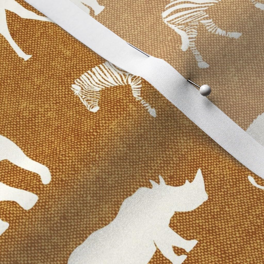 Spoonflower Fabric - Safari Animals Elephant Giraffe Rhino Zebra Mustard Printed on Satin Fabric by The Yard - Sewing Lining Apparel Fashion Blankets Decor