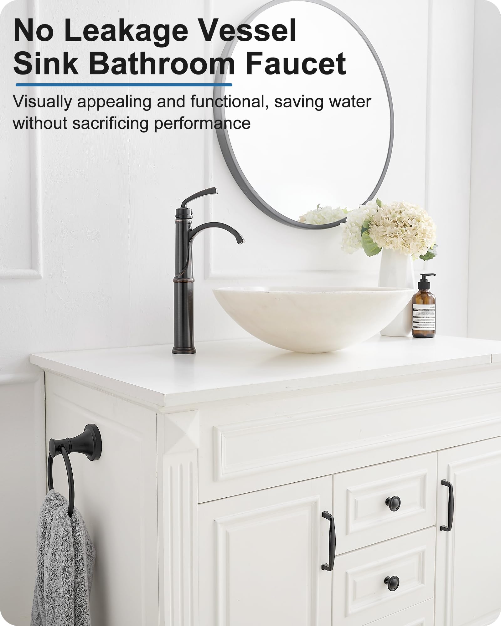 Waterfall Vessel Sink Faucet Oil Rubbed Bronze Brass Tall Bathroom Faucet with Pop-up Drain cUPC Supply Hoses Single — view 9