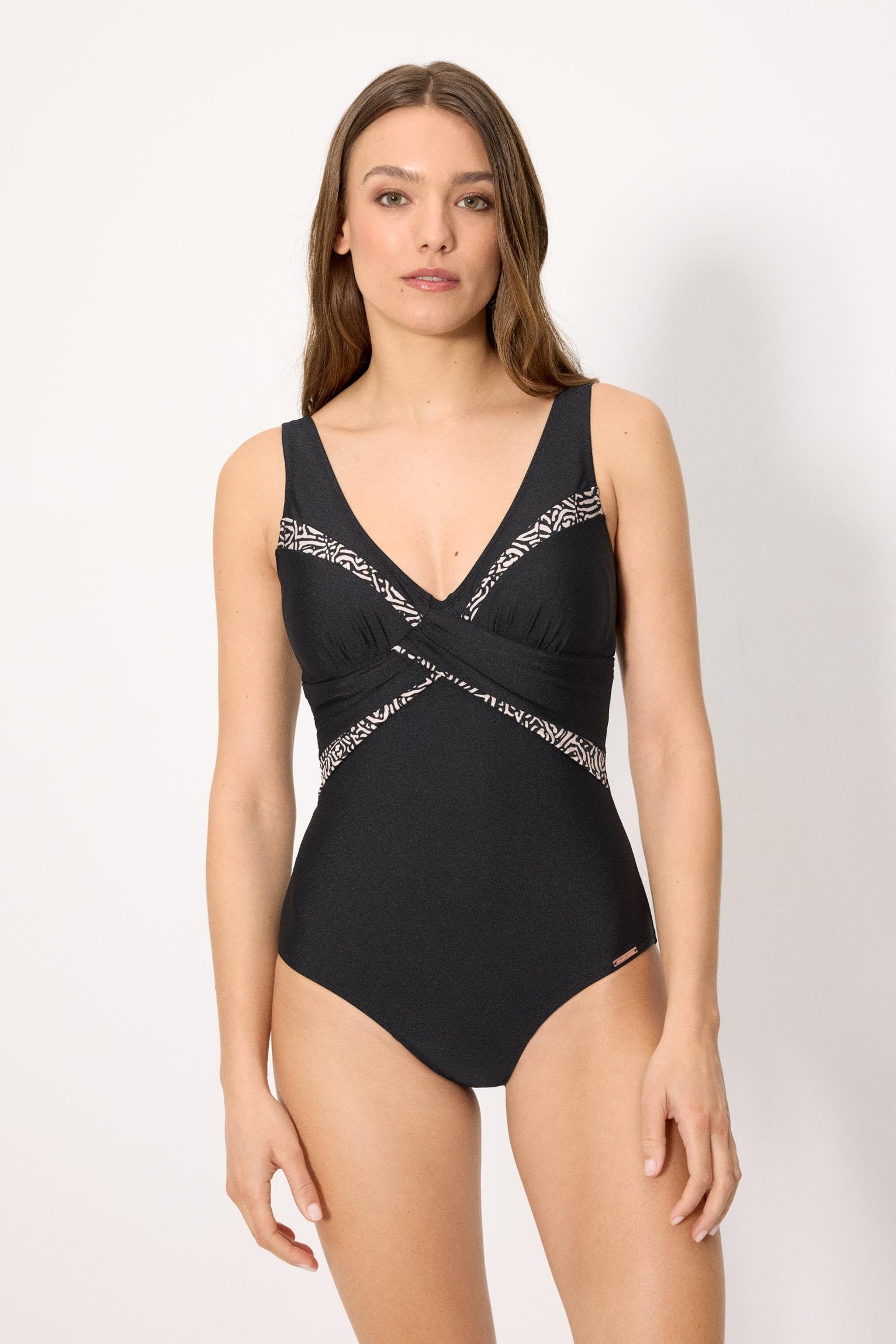 YSABEL MORA Costume Modellante Stampa Brillante Nero Coppa B, Compressione Addome, Senza Ferretto, Imbottito, Spalline Regolabili, Collezione Coast