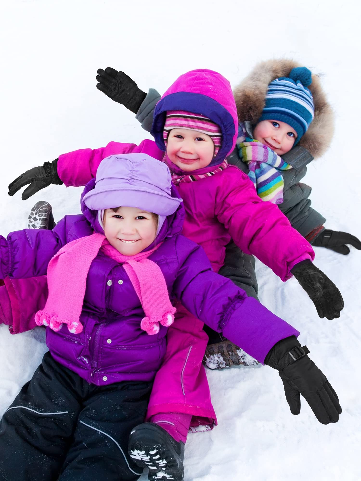 Boyiee 12 Paar Ski Handschuhe Winter Handschuhe Schnee Handschuhe wasserdichte Handschuhe für Kinder (Schwarz, 8-12 Jahre)