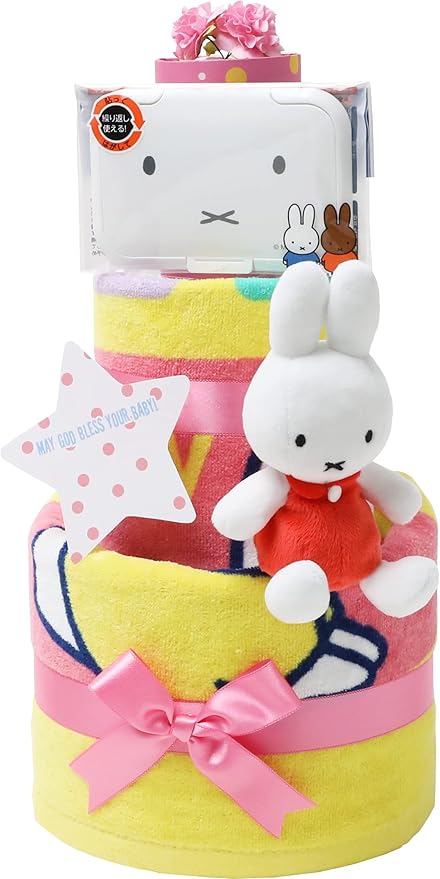 Amazon Co Jp ミッフィー Miffy キャラクター おむつケーキ 3段 出産祝い 名入れ刺繍 ダイパーケーキ メリーズテープタイプｌサイズ Baby