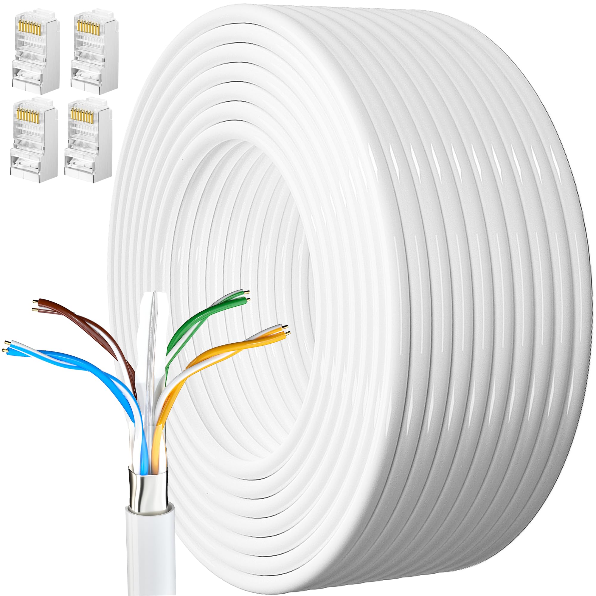 MEIPEK Cat6 Ethernet Cable 20m Outdoor, Shielded Weatherproof FTP 23AWG Gigabit High Speed Extra Long External Bulk Lan Internet Network Cable