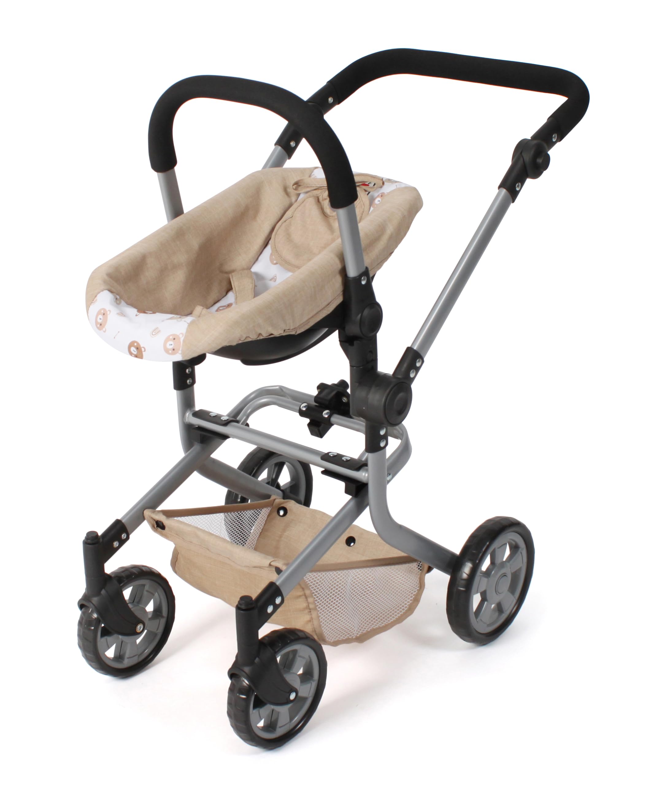 Bayer Chic 2000 - Seggiolino auto per bambole con adattatore per passeggino per bambole, accessori per bambole, orsetti beige