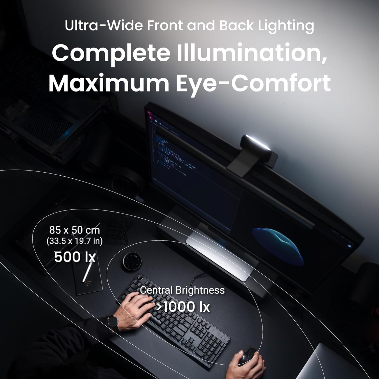 BenQ ScreenBar Halo 2 – LED Monitorlampe mit kabellosem Controller, blendfreiem Licht, einstellbarer Helligkeit & Farbtemperatur, augenschonend, USB-betrieben