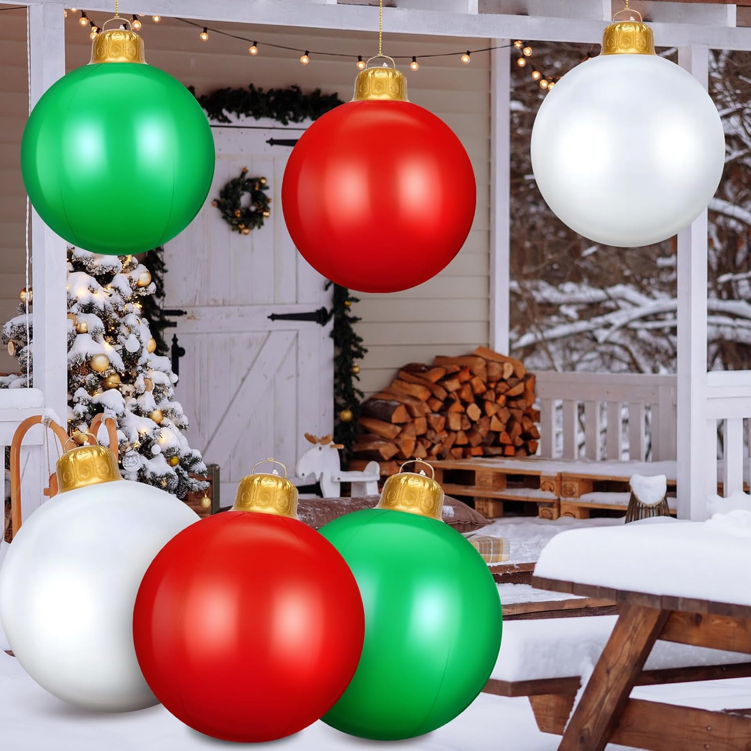 6 Pcs 24 Inch Inflatable Christmas Ornaments Oversized Hanging Christmas Balls Outdoor Christmas Decorations for Xmas Lawn Yard Porch Indoor Decor