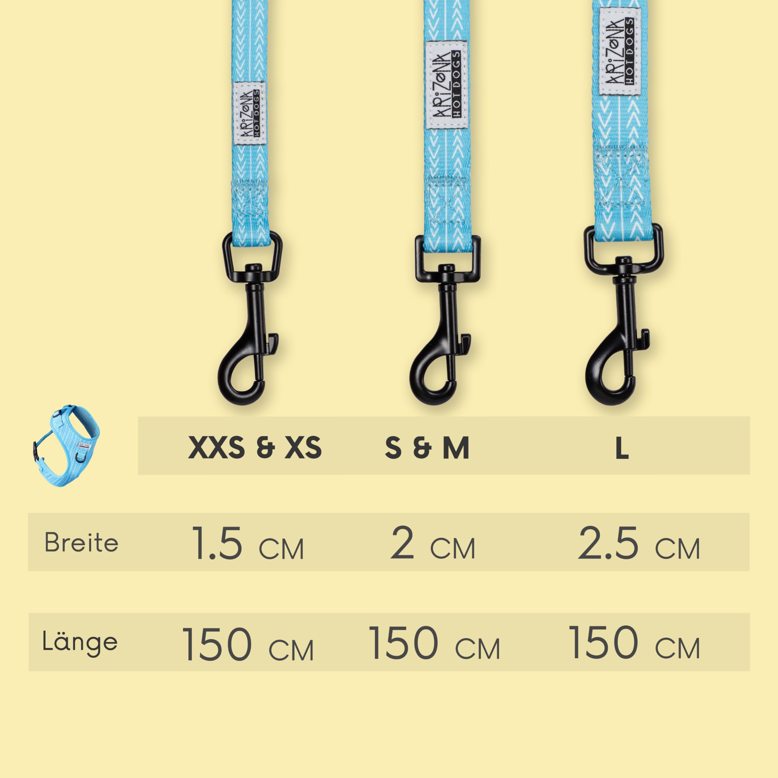 Arnés para perros con correa de 1,5 m para perros pequeños | Arizona Hotdogs Soft Arnés neopreno | Bubble Gum azul con patrón de flechas (S)