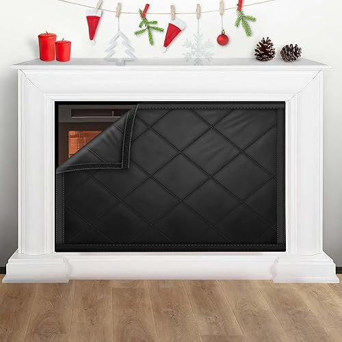 Funda de velcros para chimenea, bloqueador de corrientes de aire, manta de chimenea para pérdida de calor, color negro, 33 pulgadas de ancho x 29