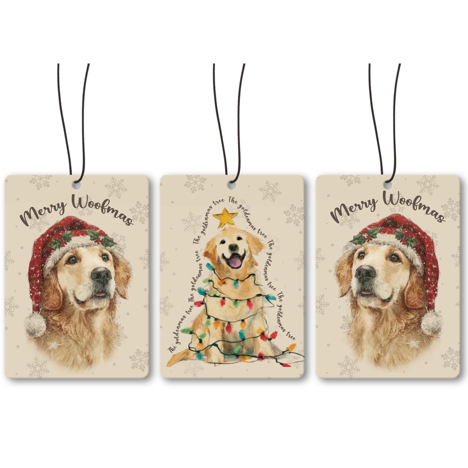 Photo 1 of ******2 PACK*****Xmsaitar Christmas Dog Tree Light Car Air Freshener Hanging 3 Pack, Cute Golden Retriever Santa Hat Car Accessories Gifts for Women,Beige Rustic Scent Card Lavender Fragrance for Closet Bathroom Decor