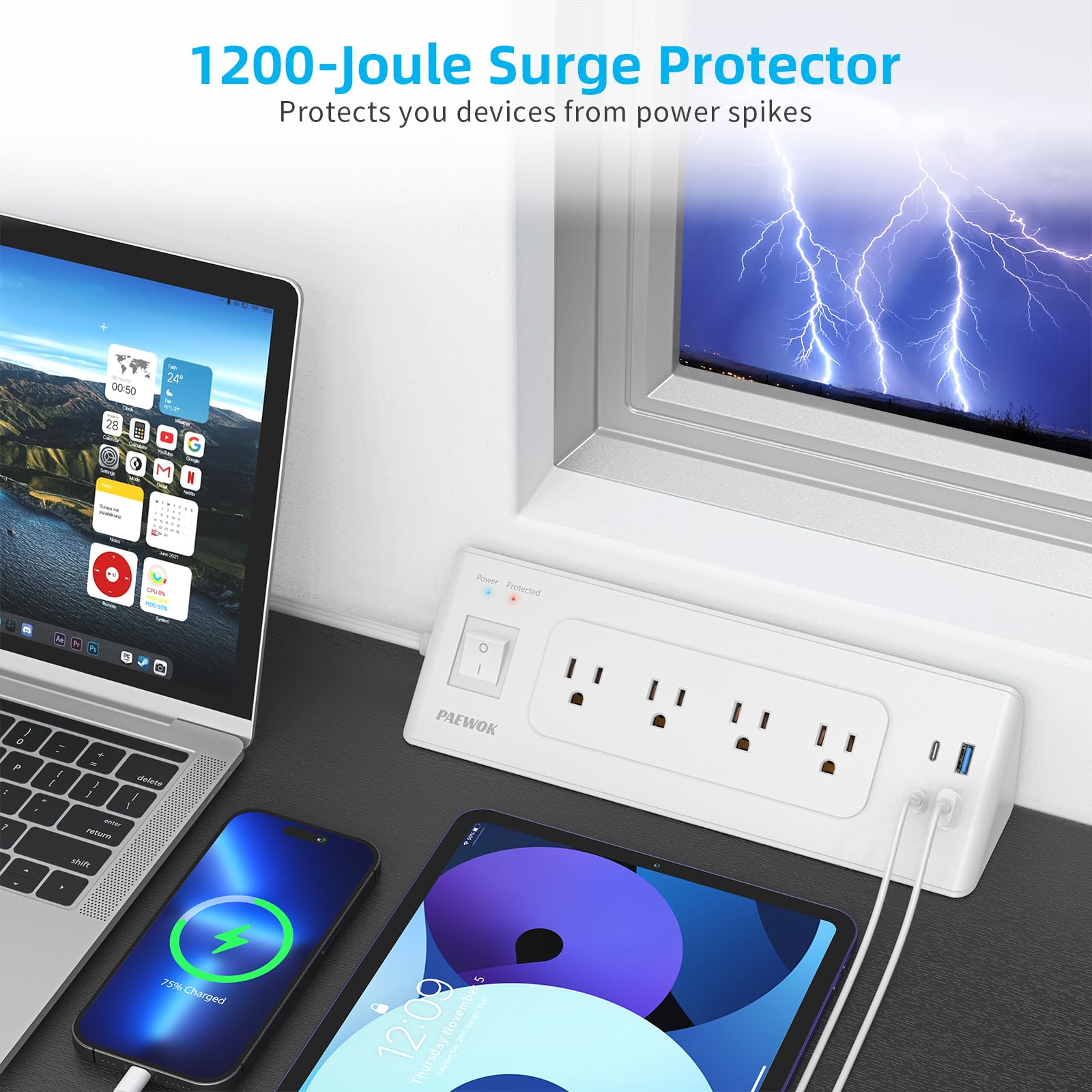 Steckdosenleiste mit USB-Anschlüssen, Steckdosenverlängerung