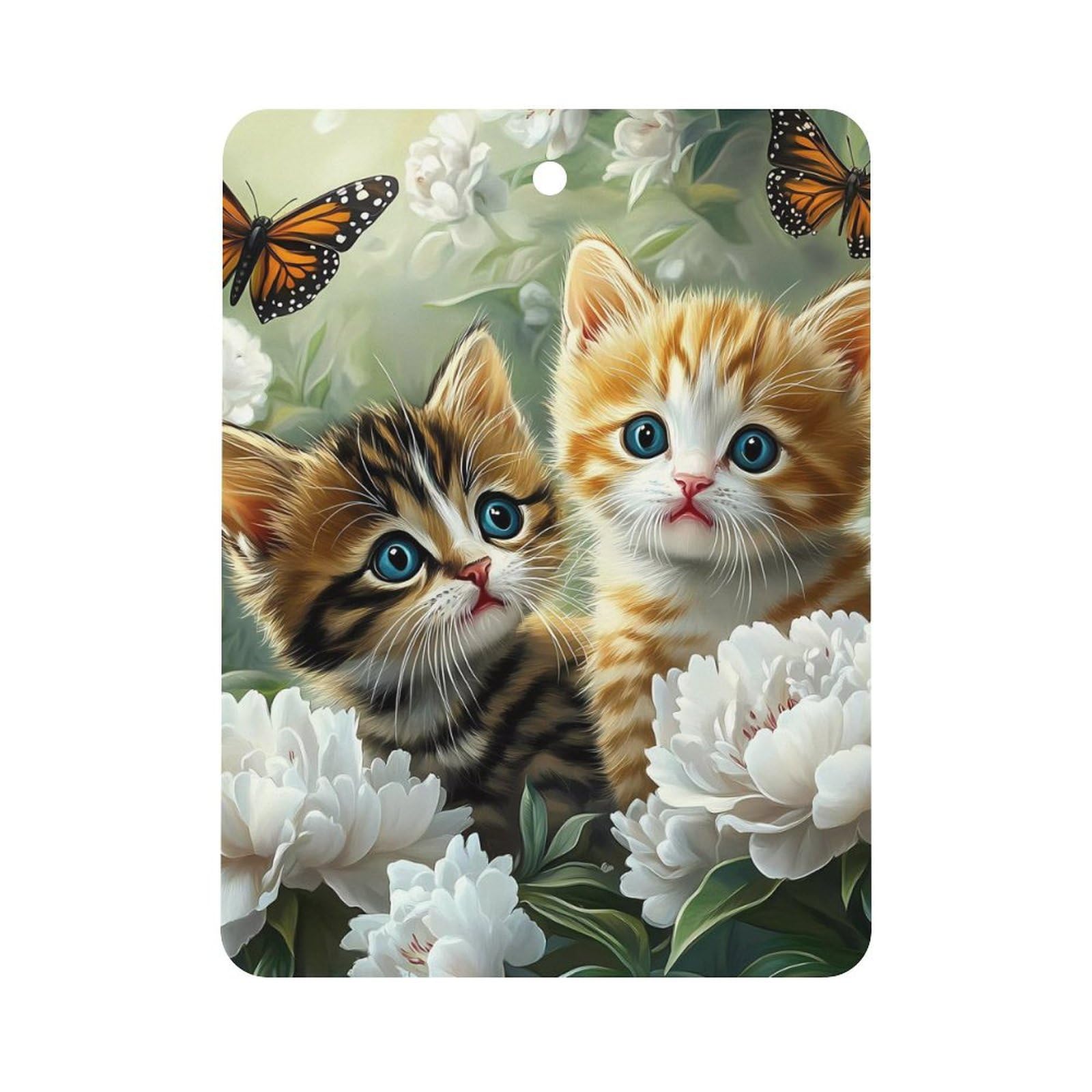 Kitten Playing Butterfly Car Air Freshener Hanging Aromatherapy Tablets for Car Accessories Square