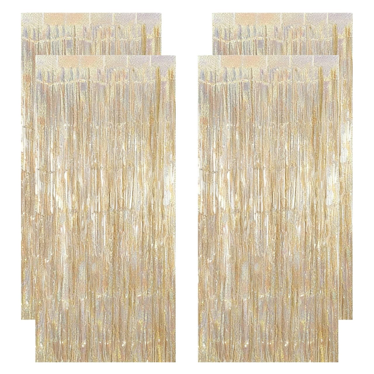 Lirynox 4Pcs Champagne Gold Champagne Gold Glitter Foil Curtains, 4 Pcs 3.2Ft X 6.5Ft Metallic Tinsel Foil Fringe, Door Hanging Foil Flow Silk Streamers, Party Streamers Backdrop For Birthday Wedding Prom Decoration (Gold)