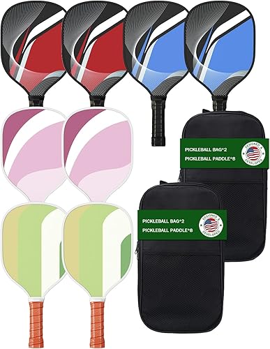 Juego de 8 palas de pickleball de 8 piezas con 2 bolsas de transporte, paletas de álamo y fibra de carbono de 9 capas aprobadas por USAPA  Ideal