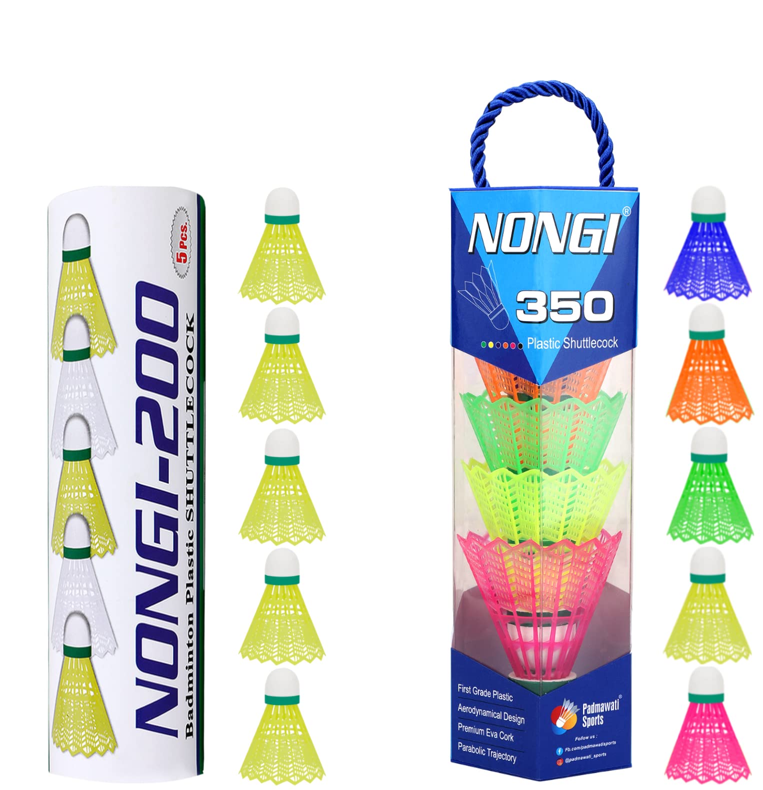 NONGI 350 and 200 Badminton Plastic Shuttlecocks Combo Pack of 10 for Indoor and Outdoor Sports, (NONGI 350-5pcs Multicolor Shuttlecocks & NONGI 200-5pcs Yellow Shuttle) Speed - Medium 77 (B0B9GH3LDW) Amazon Price History, Amazon Price Tracker