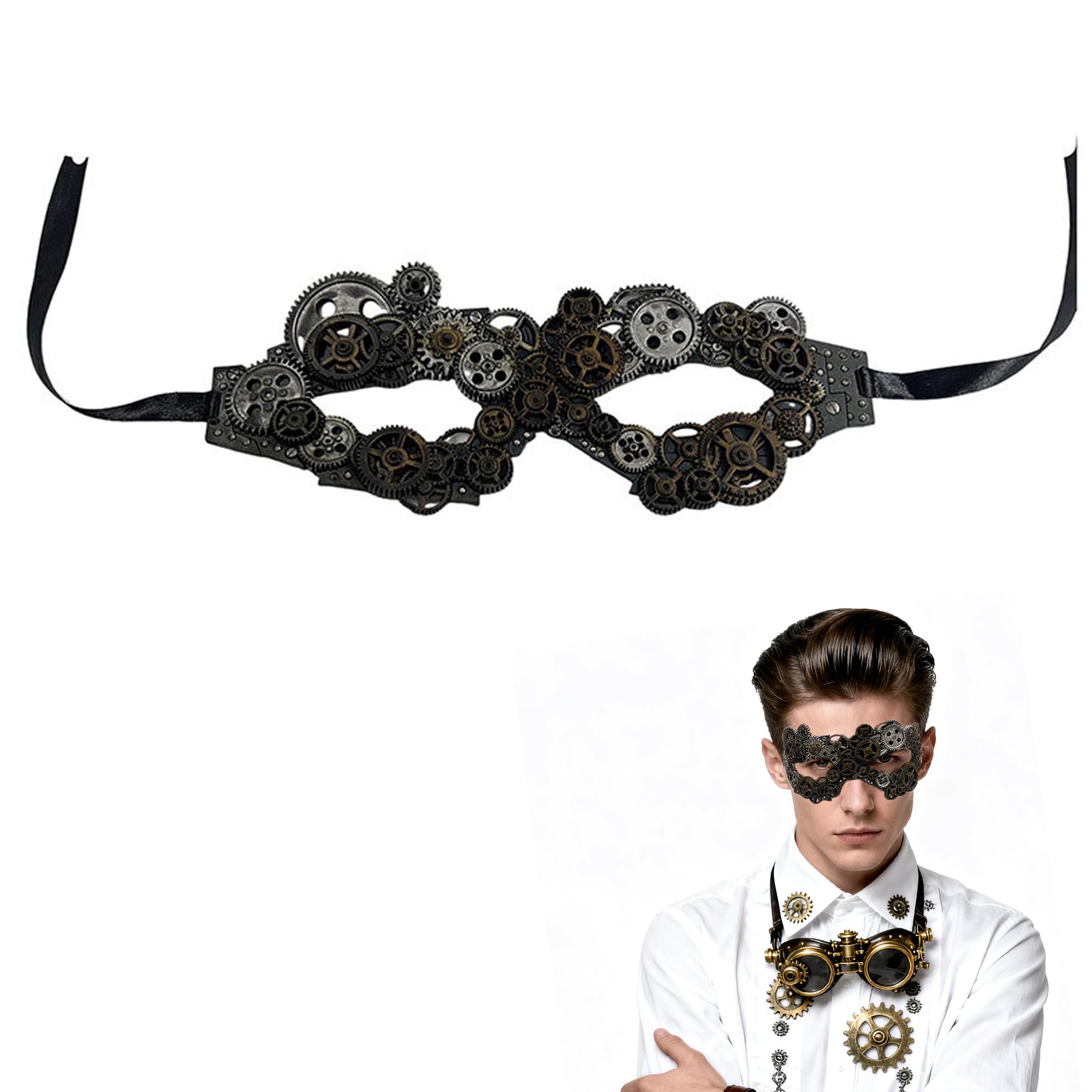 XCSJ Halbmaske Steampunk, Einstellbar, Steampunk Maske, Phantom Der Oper Maske, Steampunk Accessoires für Halloween, Karneval, Phantom Der Oper, Mottoparty, Frauen, Männer