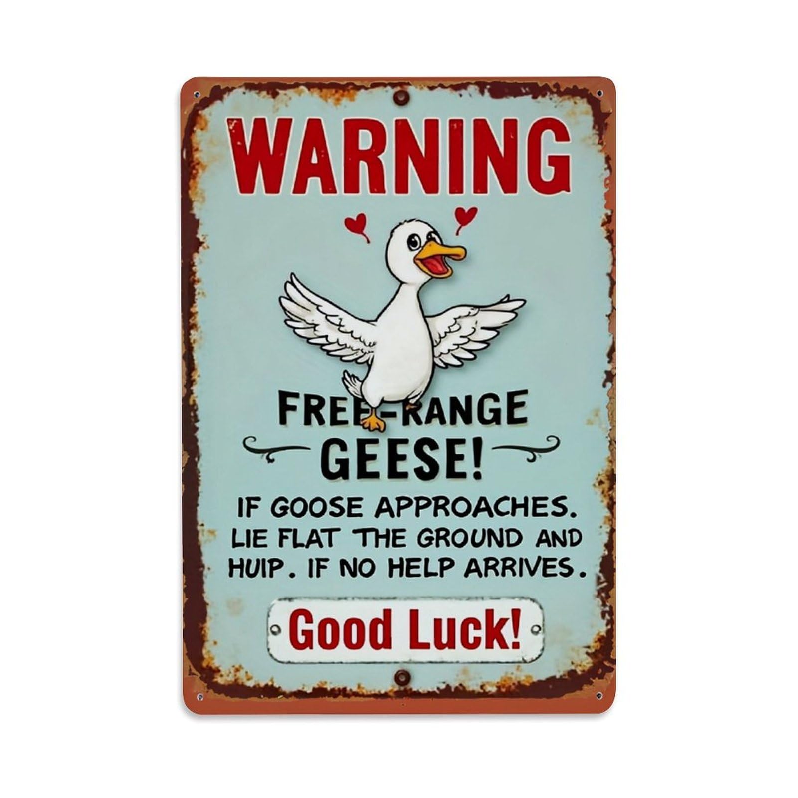 Jdyaojiesheng Vintage Warning Free Range Geese Good Luck Tin Sign Retro Metal Wall Decor Metal Poster, Home Bar Garage Farmhouse Cafe Wall Art Decoration 8X12inches
