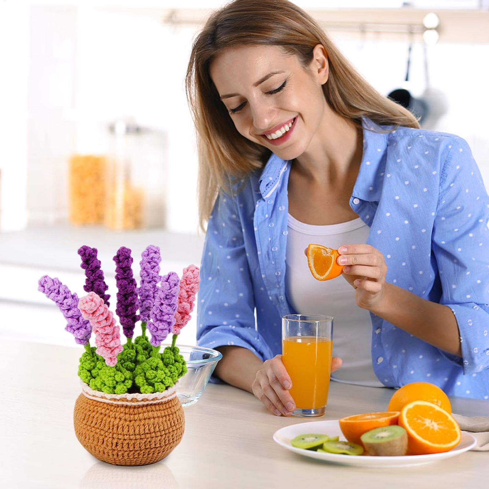 Whnbuij Kit de flores de ganchillo,Kit de ganchillo de plantas en macetas | Plantas en maceta hechas a mano para principiantes - Kit de flores de lavanda, kit de inicio de plantas en macetas, suministr