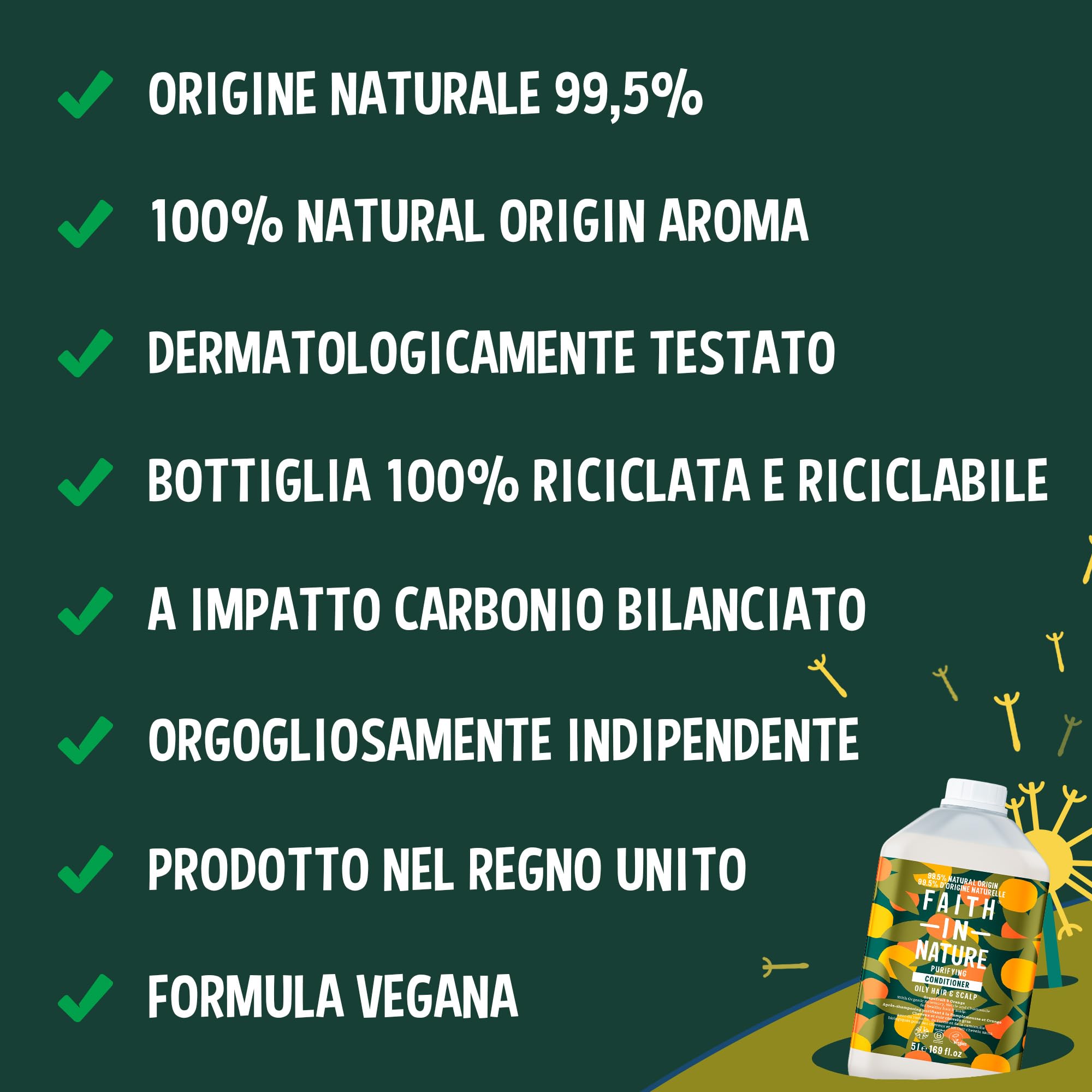 Faith In Nature Balsamo Naturale Pompelmo e Arancia, Purificante per Capelli e Cuoio Capelluto Grassi, Vegano e Cruelty Free, Senza SLS, Siliconi o Parabeni, Confezione Ricarica 5L