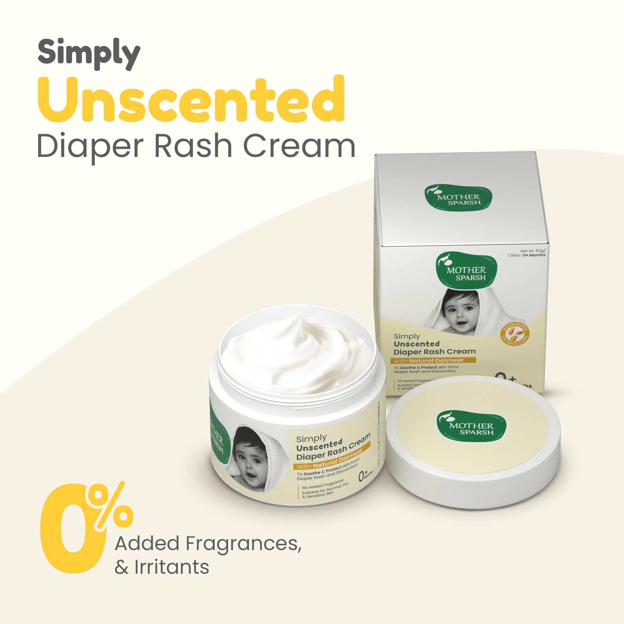 Mother Sparsh Simply Unscented Baby Diaper Rash Cream With Natural Oatmeal -50g | Rash Cream for Babies | Protects from Irritation | Nappy Cream Suitable for Newborn Sensitive Skin 1