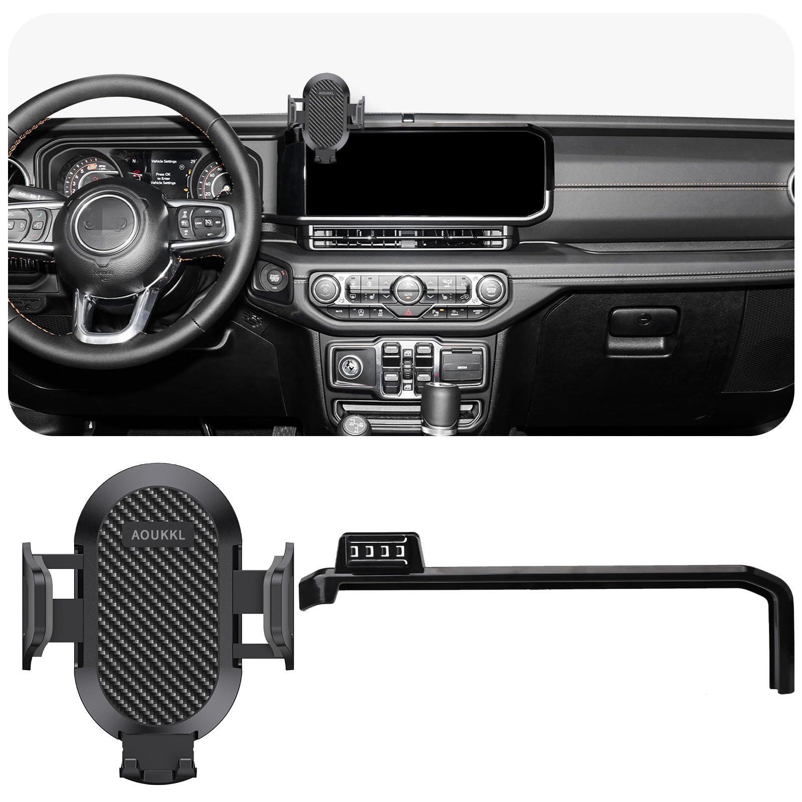 Supporto Telefono Per Jeep Wrangler JK / JKU 2011-2017 – SHINEKA Nero ABS
