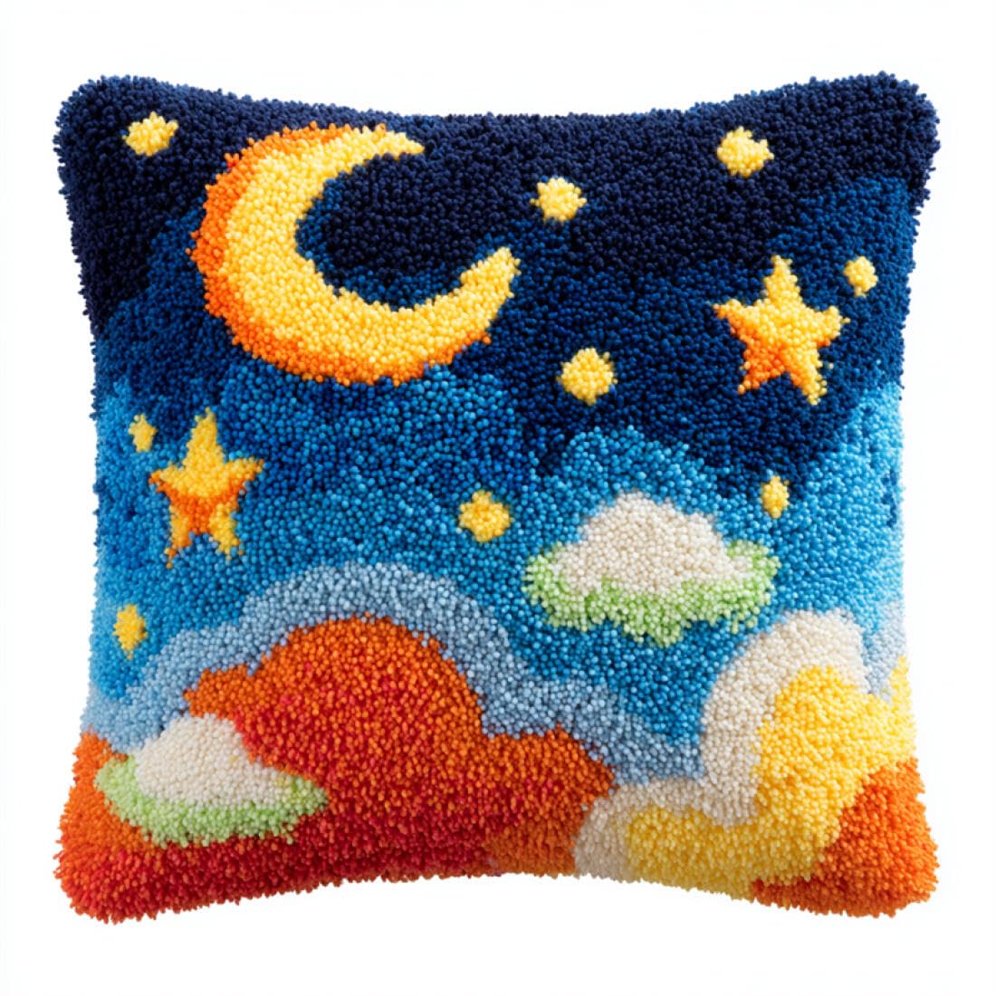 Kitquiver Cushion Making Kit Cartoon Moon Cross Stitch Pillowcase Making Kits,DIY Latch Hook Rug Kit Embroidery 17x17In