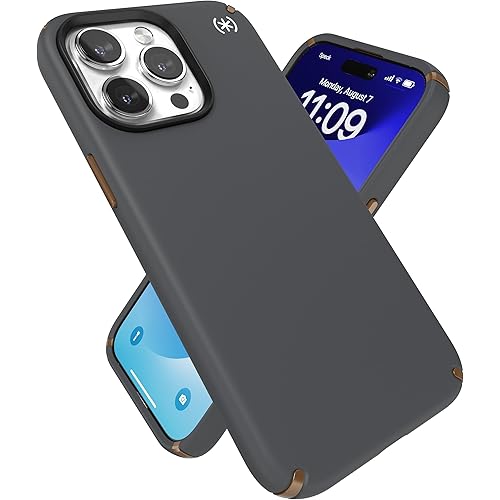 Speck iPhone 15 Pro Max Case - Built for MagSafe, Drop Protection - Scratch Resistant, Soft Touch, 6.7 Inch Phone Case - Presidio2 Pro Charcoal Grey/Cool Bronze/White