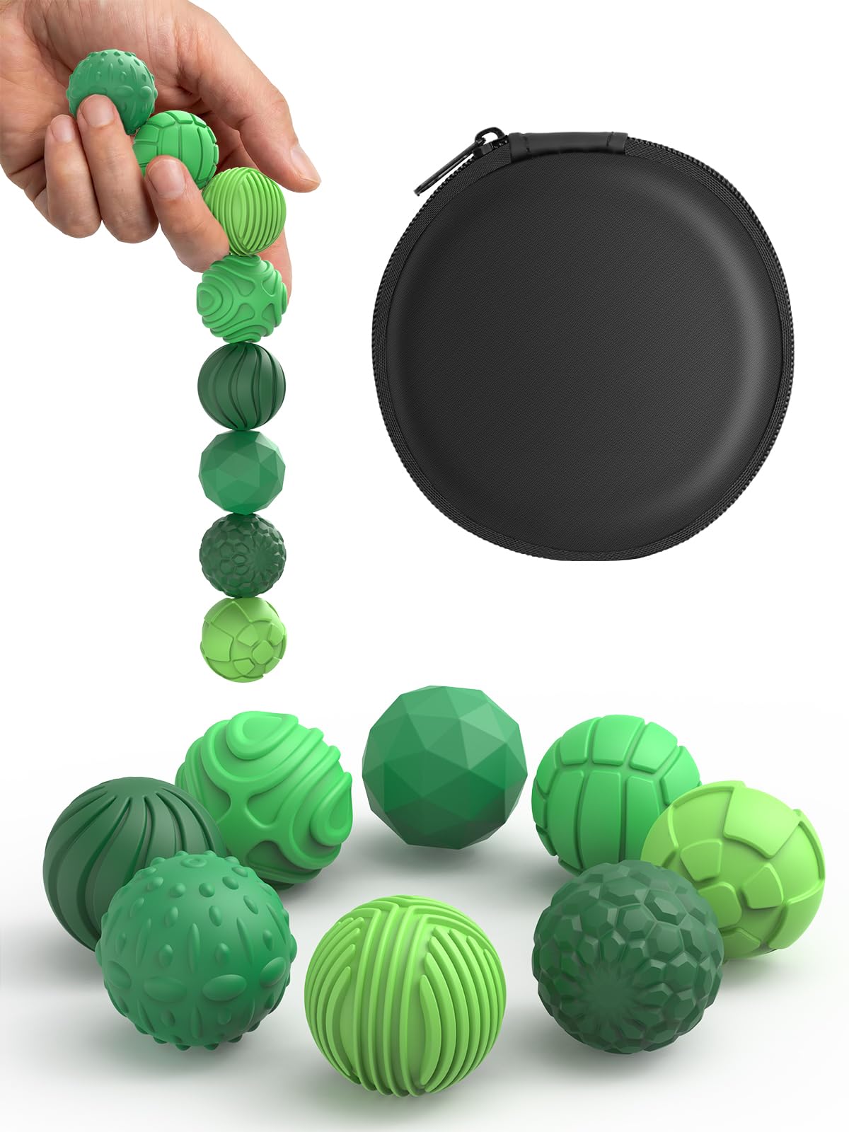 UZAHSK 8 Stück Fidget Toys, Silikon Anti-Stress Bälle für Erwachsene und Kinder mit Angs tabbau & ADHD, Sensorische Kugeln Set (Strukturierte Bälle · Grün)