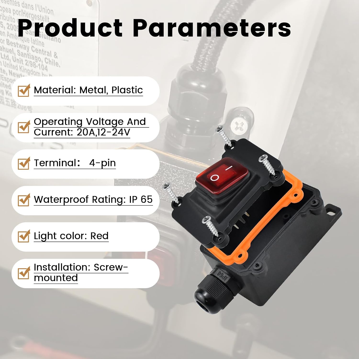 2Pcs IP65 Waterproof Inline Cord Switch - DPST On/Off Toggle Switch with Red Light Rocker, 12V DC 20A, Two-Side & One-Side Entry and Exit Line for Indoor/Outdoor Use
