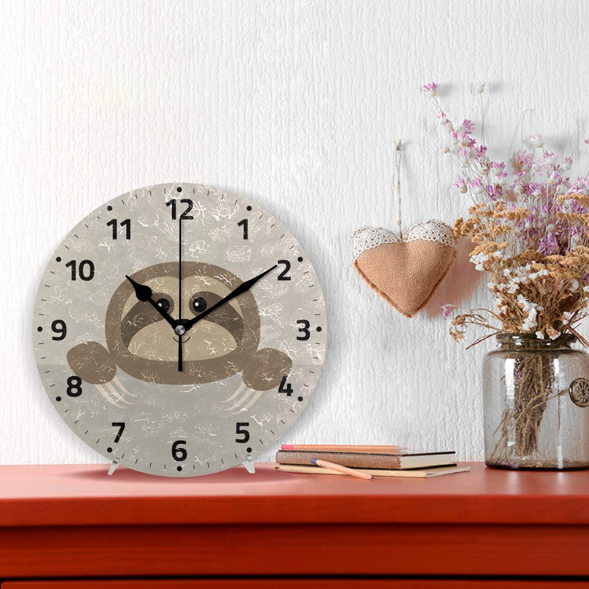 Mnsruu Orologio Da Parete Rotondo Con Simpatico Bradipo, Silenzioso, In Acrilico, Diametro 24 Cm, Per Cucina, Ufficio, Cameretta, Funziona A Batteria - 4