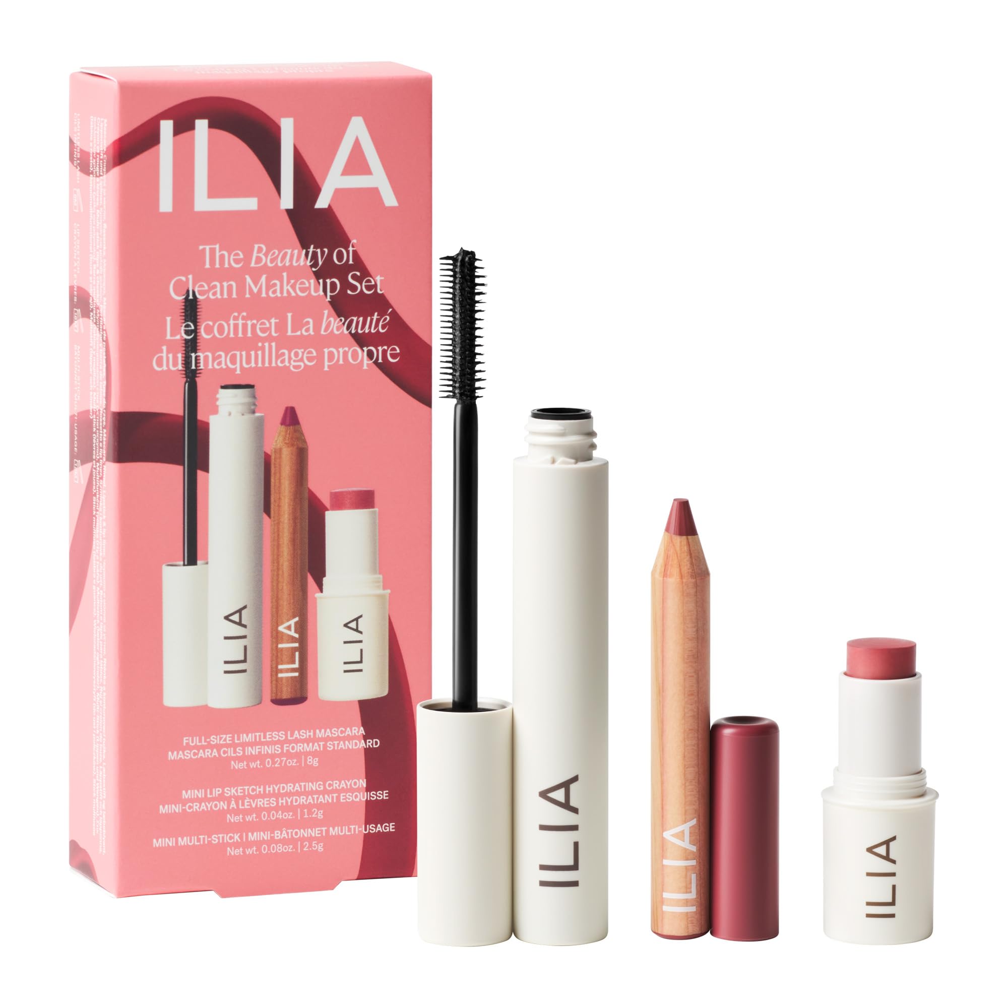 ILIA - The Beauty of Clean Makeup Set | Limitless Lash Mascara, Lip Sketch, Multi-Stick | Non-Toxic, Vegan, Cruelty-Free, Clean Makeup