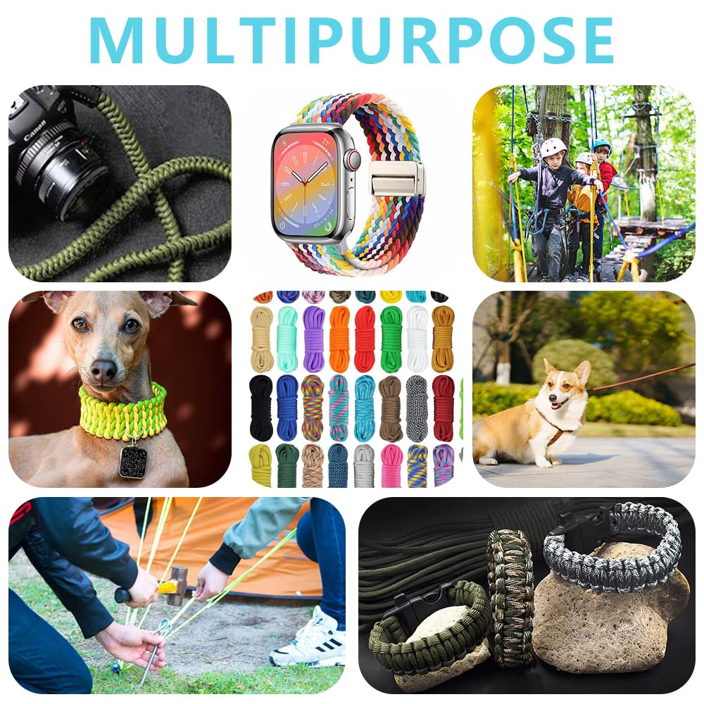Kit combinado de cuerda de paracaídas 550 de 36 colores, cuerda de paracaídas de 10 pies, 4 mm, cuerda de paracaídas 550, cuerda de nailon de 7 hebras, cuerda de supervivencia al aire libre, llavero