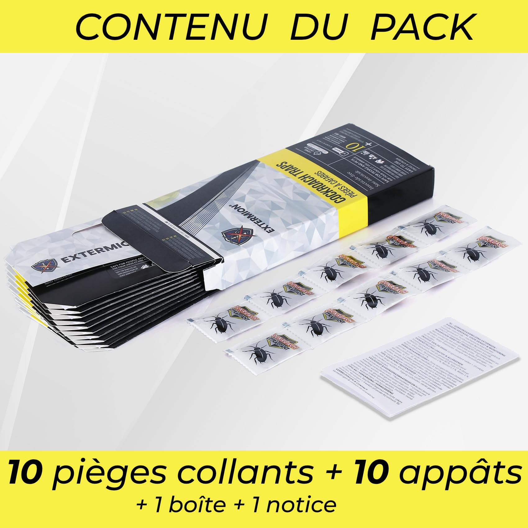 Pièges Cafards Collants avec Attractif – Kit 10 Pièges + 10 Appâts – Piège à Cafards/Blattes sans Insecticide