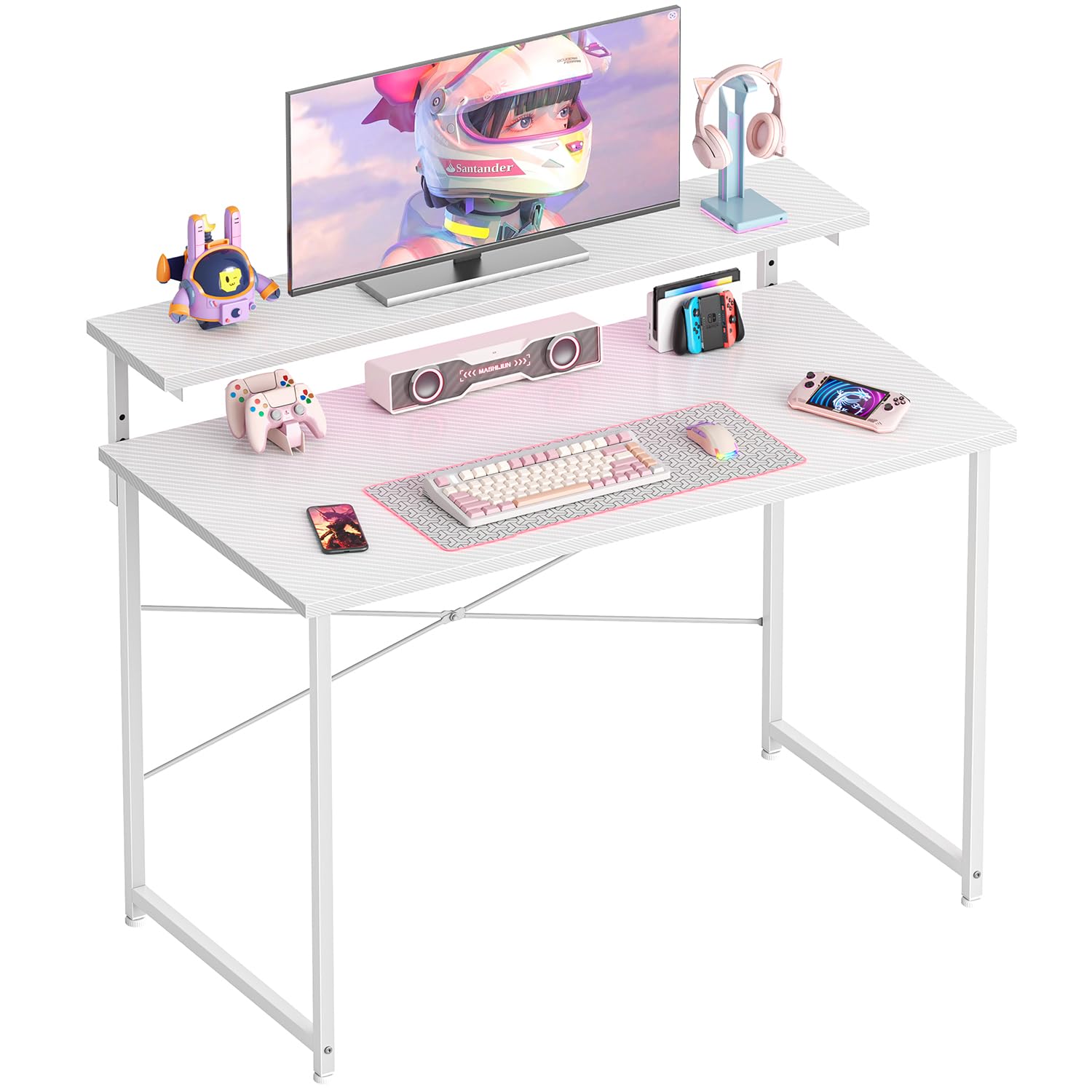 HOMIDEC 100cm Gaming Desk, Computer Desk with Adjustable Monitor Stand