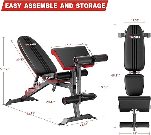 Miniatura 8 de XDDIAS Banco de pesas ajustable con 6 posiciones de almohadilla de respaldo, banco de entrenamiento con extensión de piernas y rizo, banco de