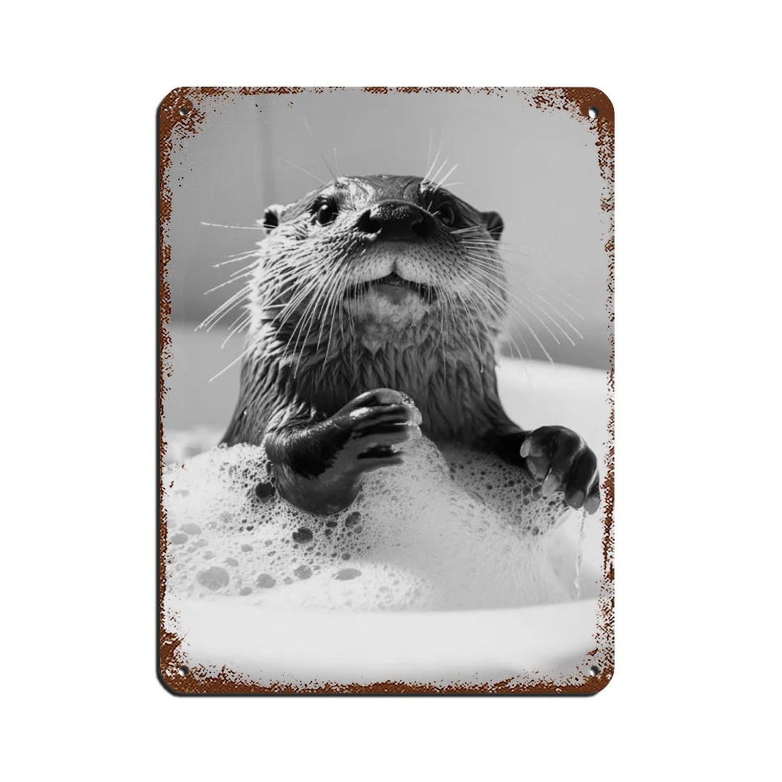 Otter in The Bathtub, Funny Bathroom Art Tin Sign Vintage Metal Pub Club Cafe Bar Home Wall Art Decoration Poster Retro 12x16inch(30x40cm)